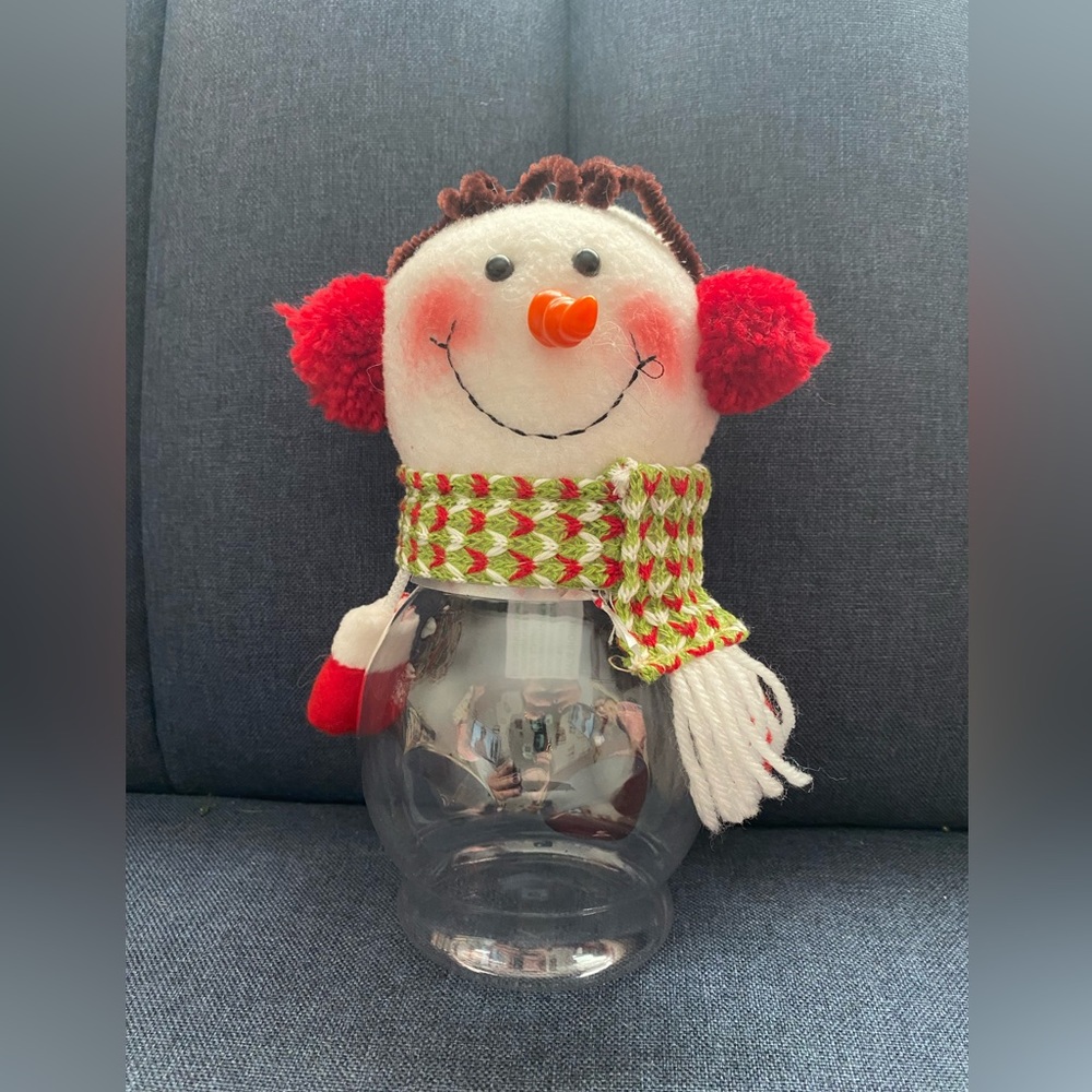 Adorable plastic snowman candy holder.